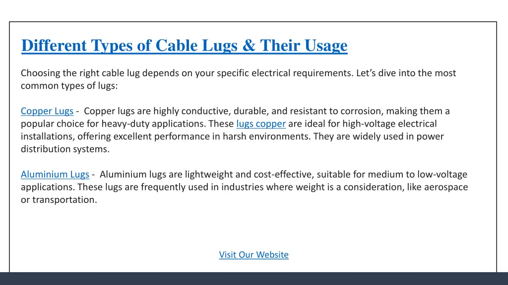 different types of cable lugs their usage