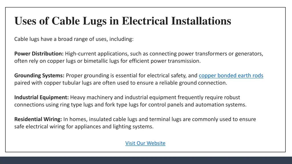 uses of cable lugs in electrical installations