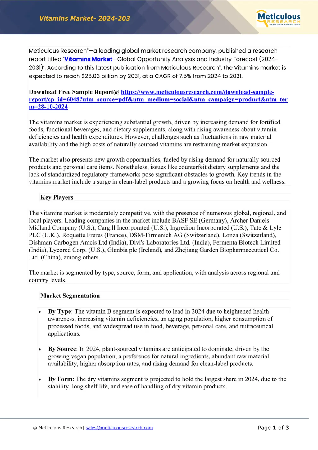 vitamins market 2024 203