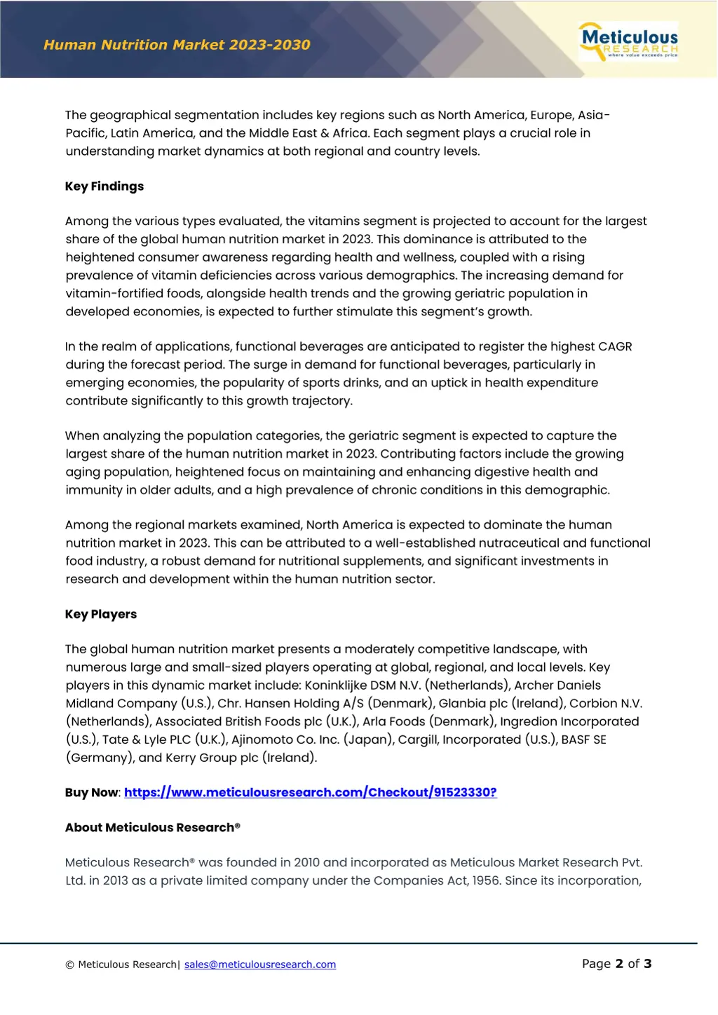 human nutrition market 202 3 203 0 1