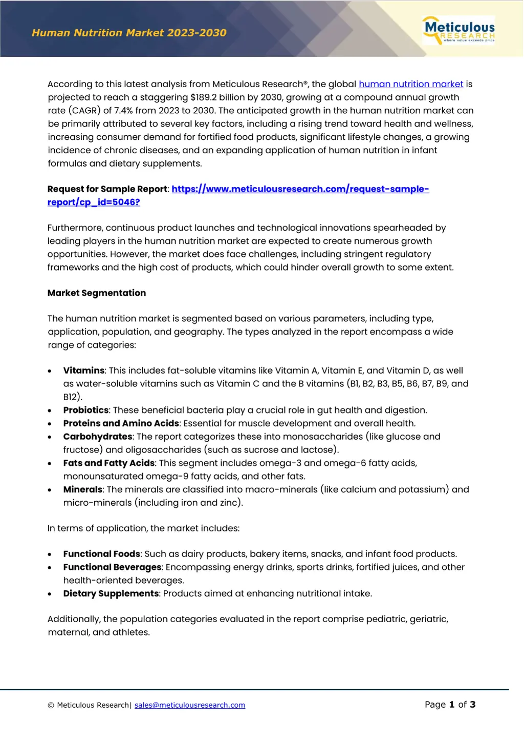 human nutrition market 202 3 203 0