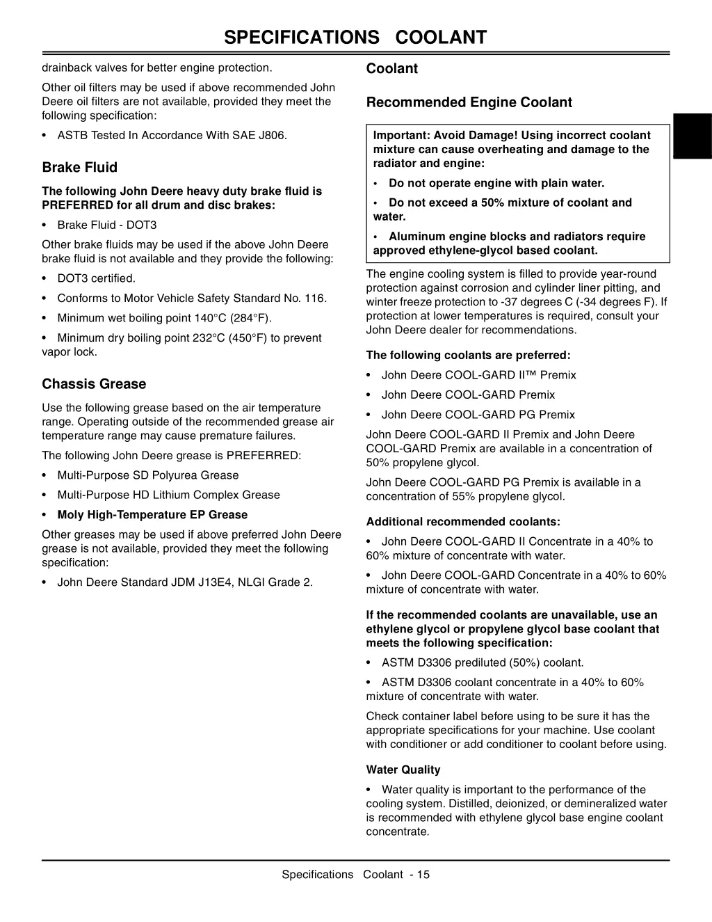 specifications coolant