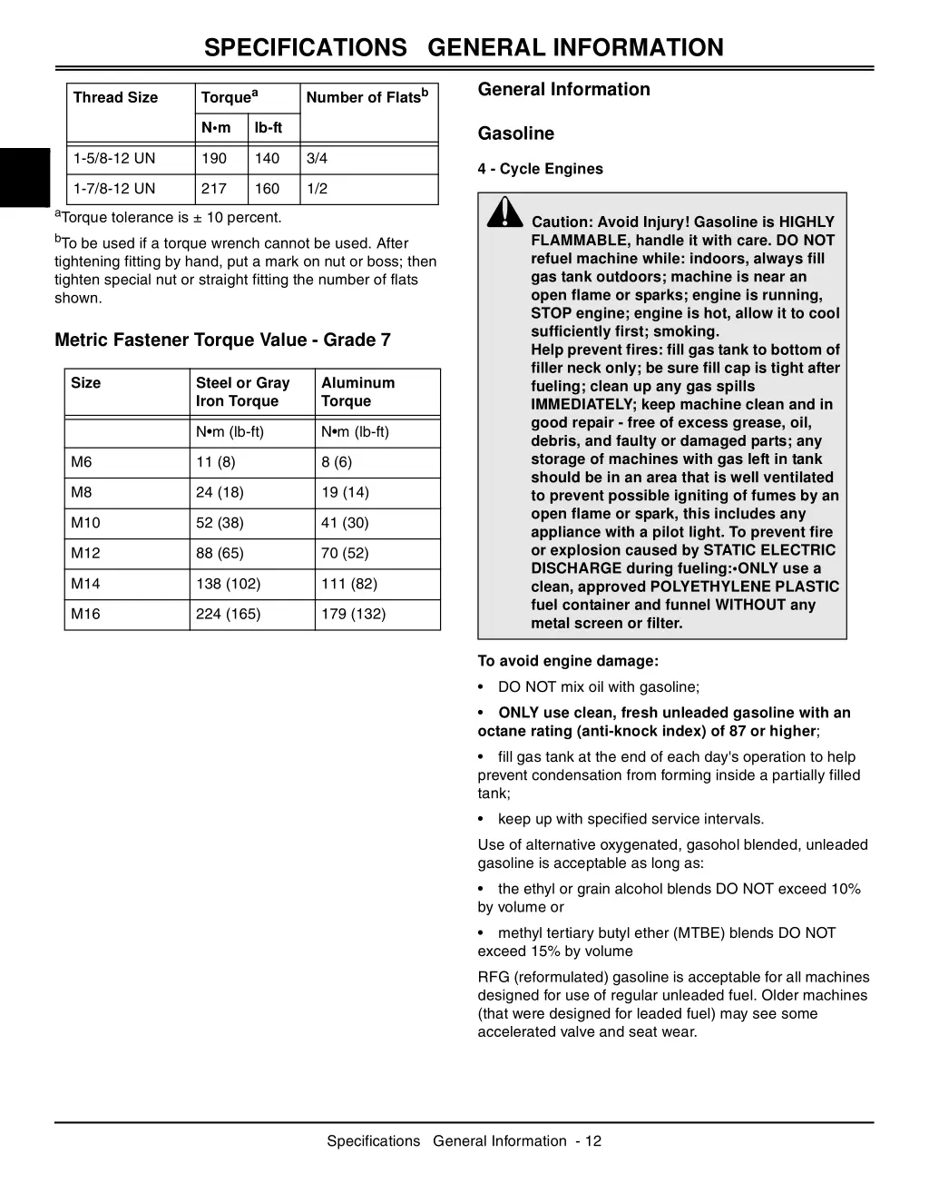 specifications general information