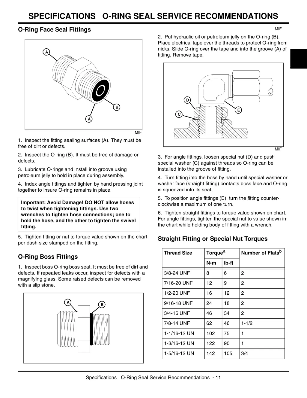 specifications o ring seal service recommendations 2