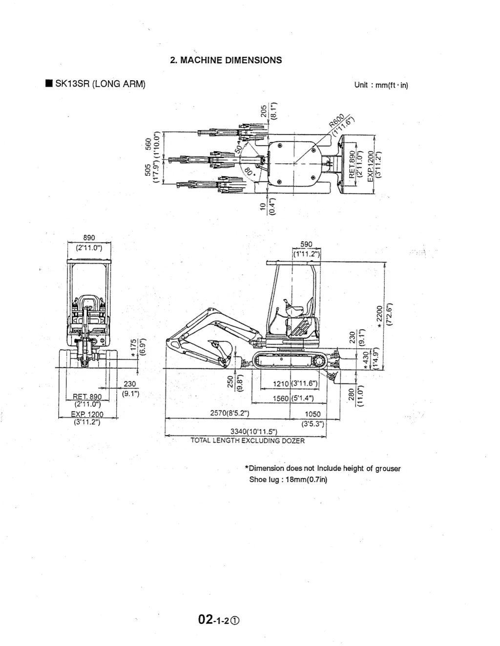 2 machine dimensions