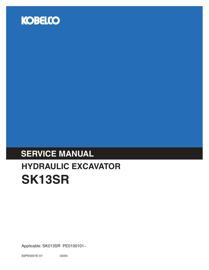 service manual hydraulic excavator