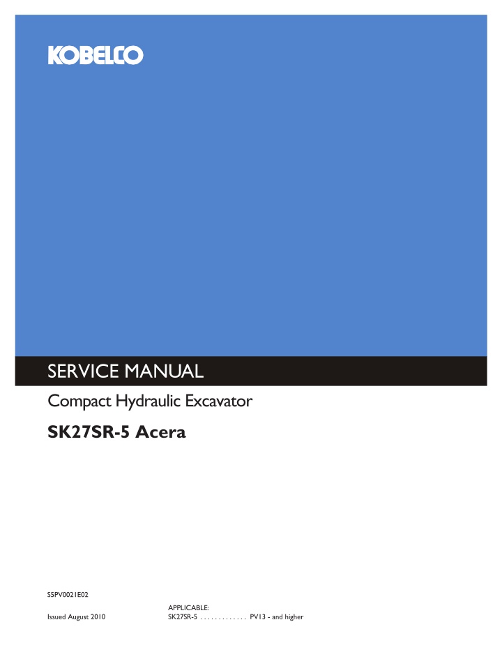 service manual compact hydraulic excavator