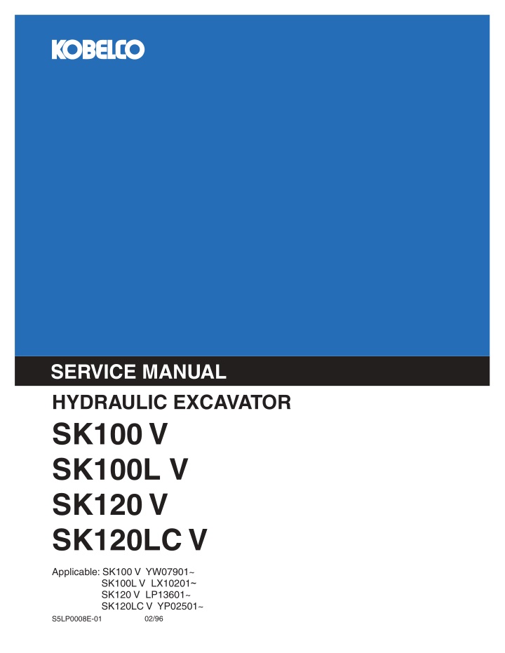 service manual hydraulic excavator