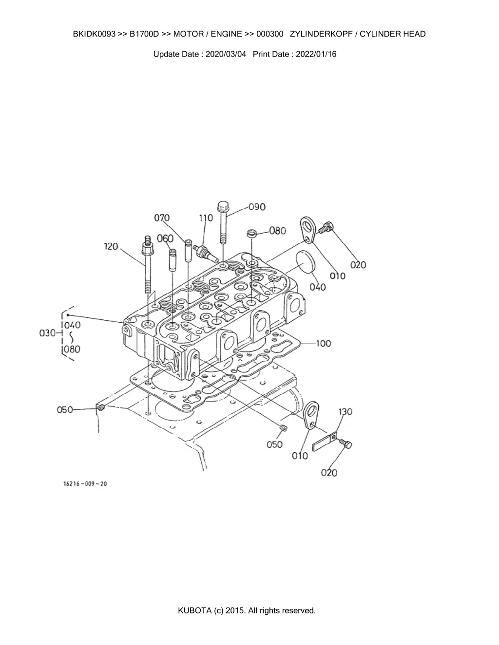 bkidk0093 b1700d motor engine 000300 zylinderkopf