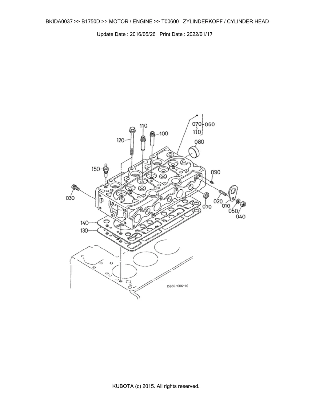 bkida0037 b1750d motor engine t00600 zylinderkopf