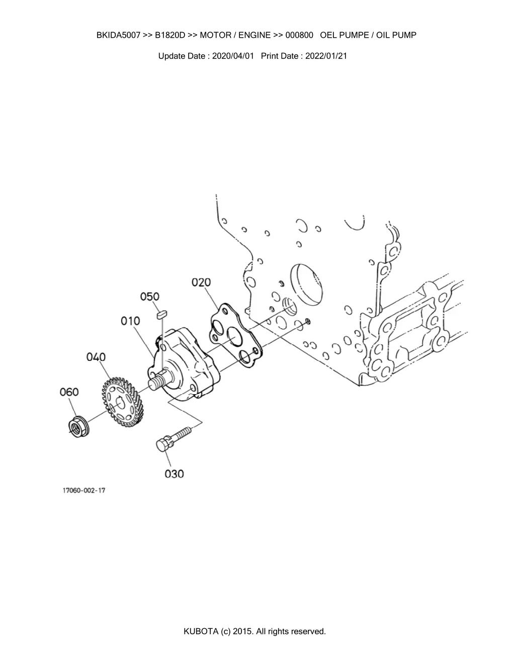 bkida5007 b1820d motor engine 000800 oel pumpe