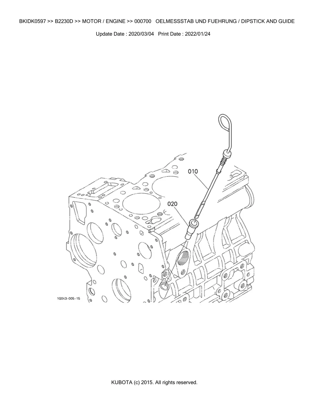 bkidk0597 b2230d motor engine 000700 oelmessstab