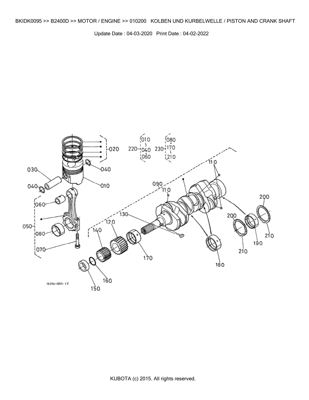 bkidk0095 b2400d motor engine 010200 kolben