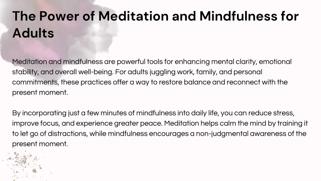 the power of meditation and mindfulness for adults