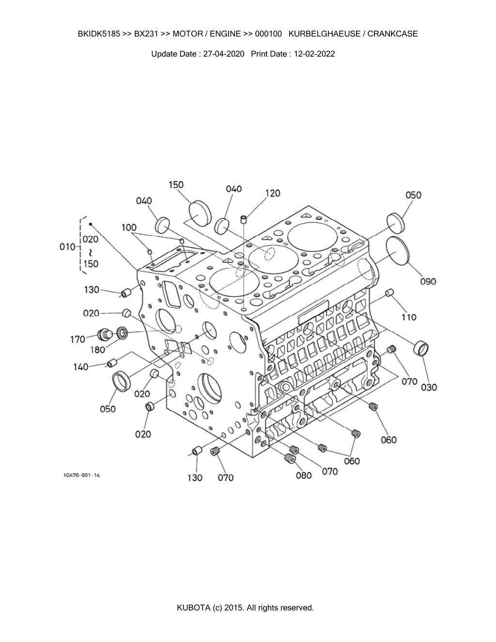 bkidk5185 bx231 motor engine 000100 kurbelghaeuse