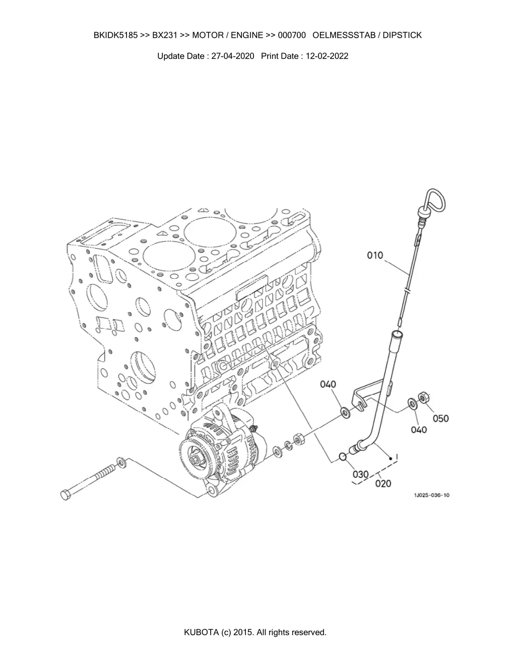 bkidk5185 bx231 motor engine 000700 oelmessstab