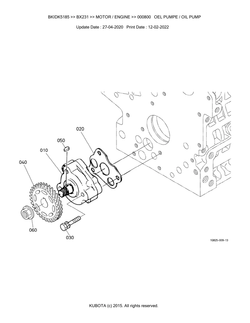 bkidk5185 bx231 motor engine 000800 oel pumpe