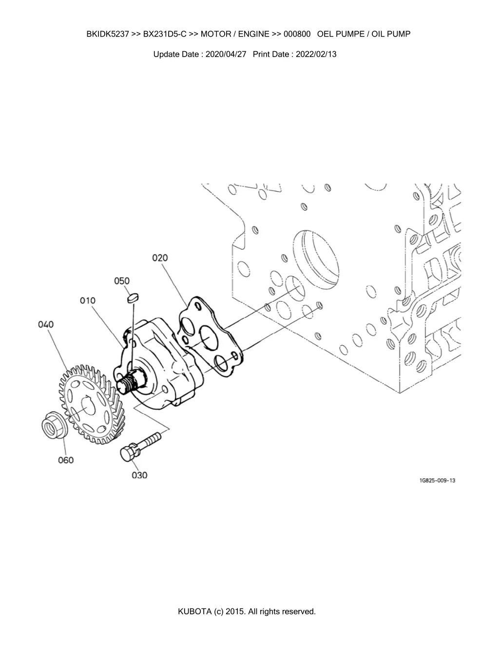 bkidk5237 bx231d5 c motor engine 000800 oel pumpe