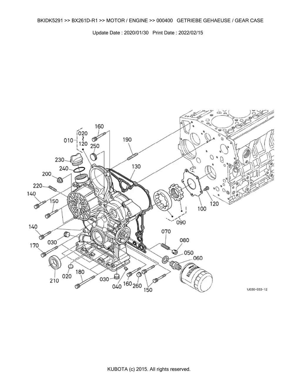 bkidk5291 bx261d r1 motor engine 000400 getriebe