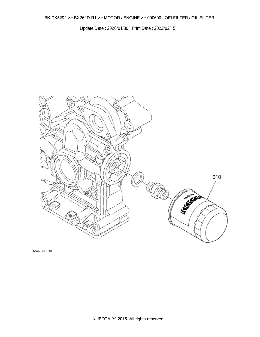 bkidk5291 bx261d r1 motor engine 000600 oelfilter