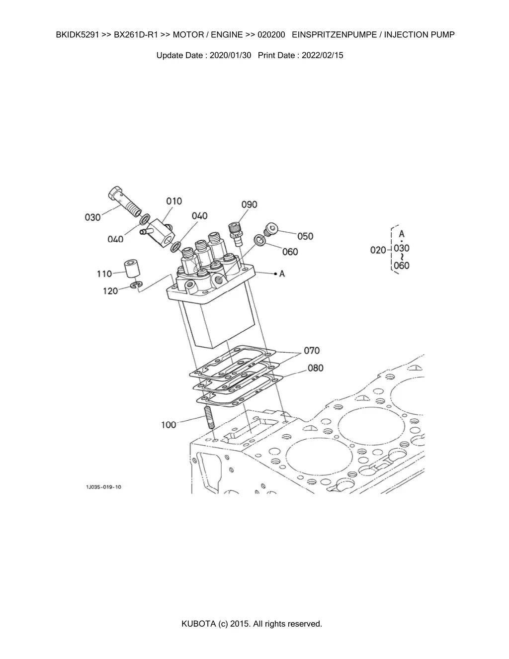 bkidk5291 bx261d r1 motor engine 020200