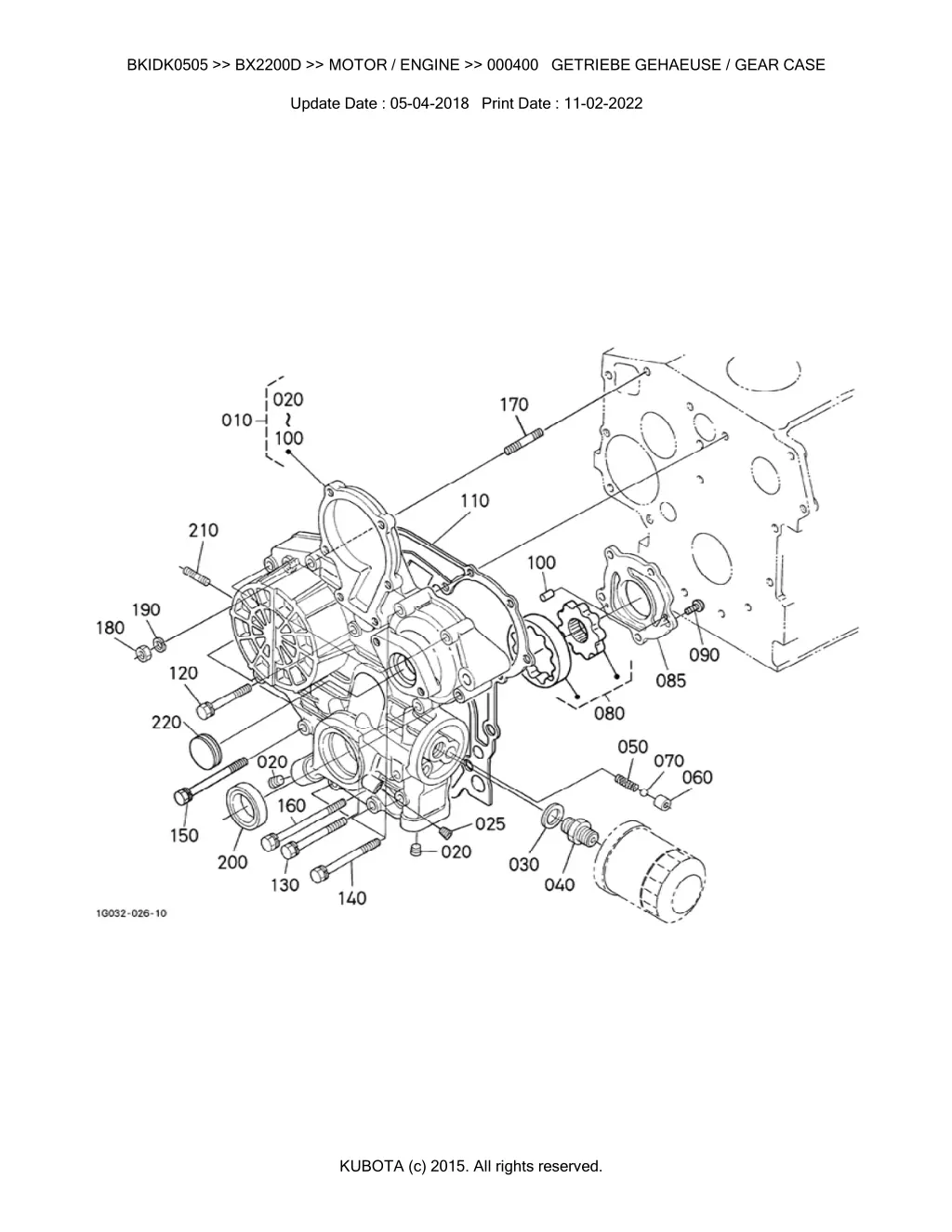 bkidk0505 bx2200d motor engine 000400 getriebe