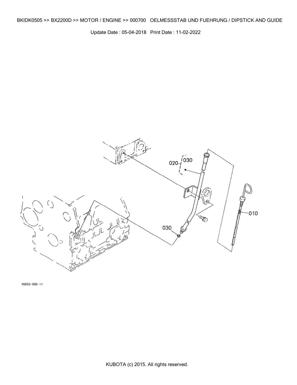 bkidk0505 bx2200d motor engine 000700 oelmessstab