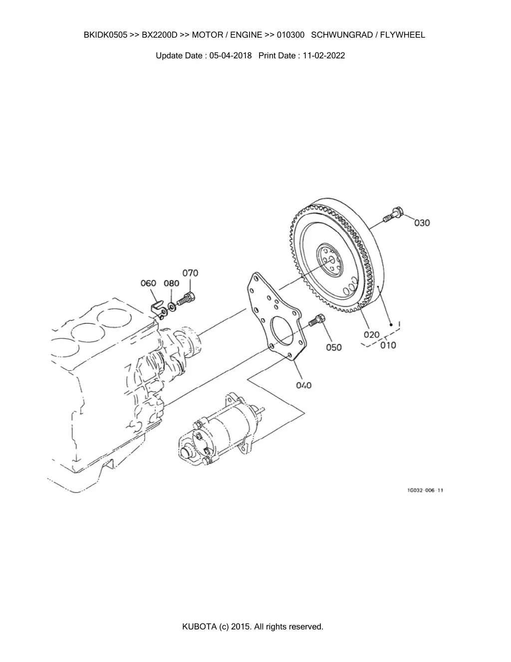 bkidk0505 bx2200d motor engine 010300 schwungrad