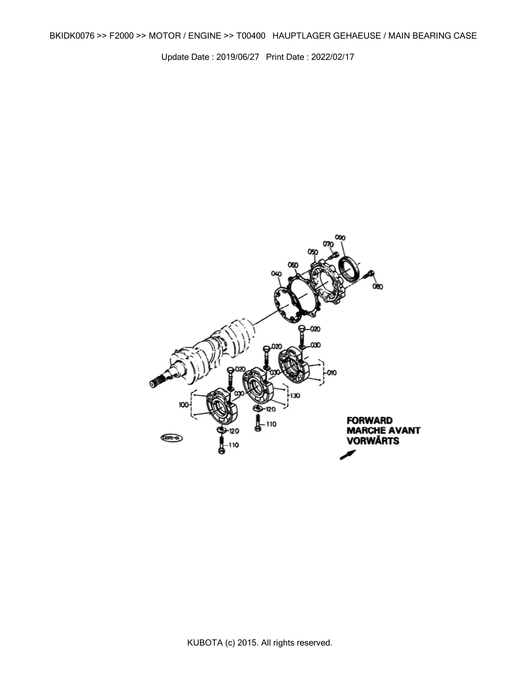 bkidk0076 f2000 motor engine t00400 hauptlager