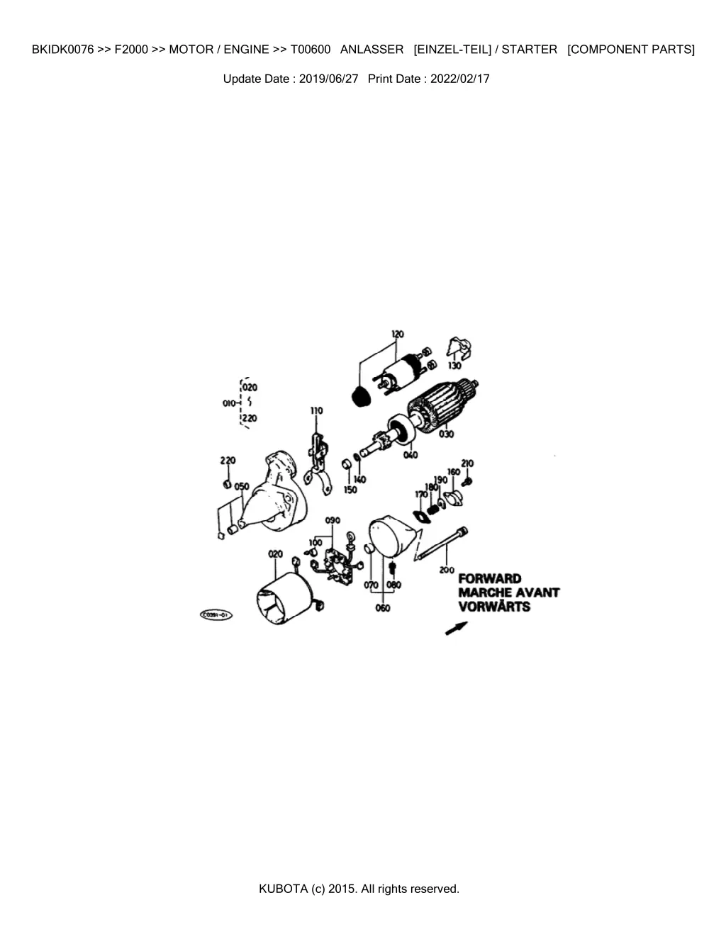 bkidk0076 f2000 motor engine t00600 anlasser