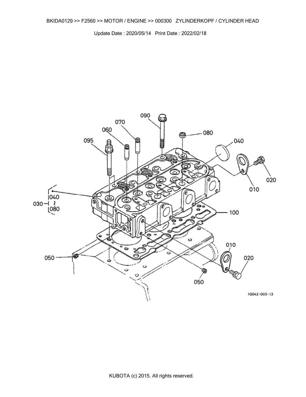 bkida0129 f2560 motor engine 000300 zylinderkopf