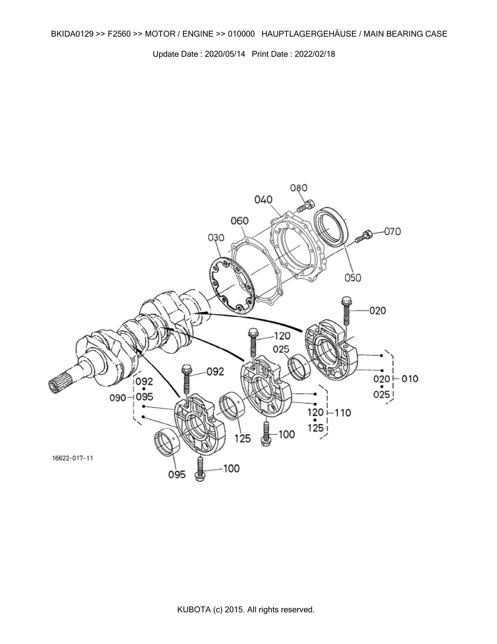 bkida0129 f2560 motor engine 010000 hauptlagergeh