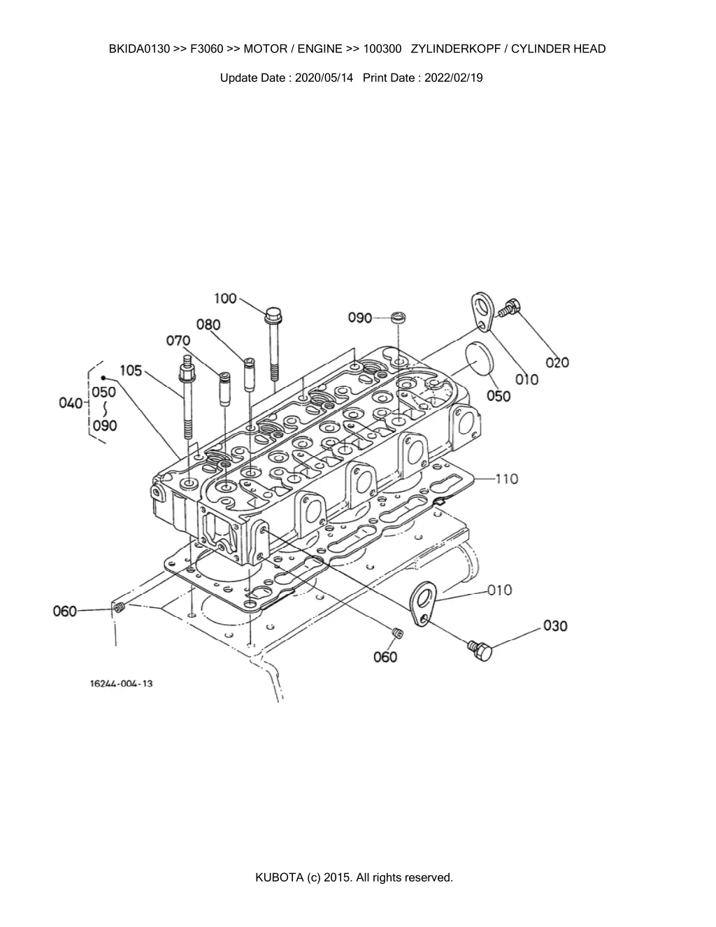 bkida0130 f3060 motor engine 100300 zylinderkopf