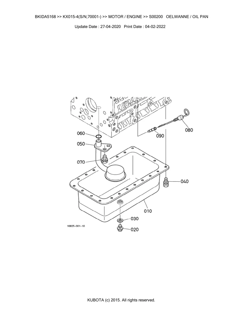 bkida5168 kx015 4 s n 70001 motor engine s00200