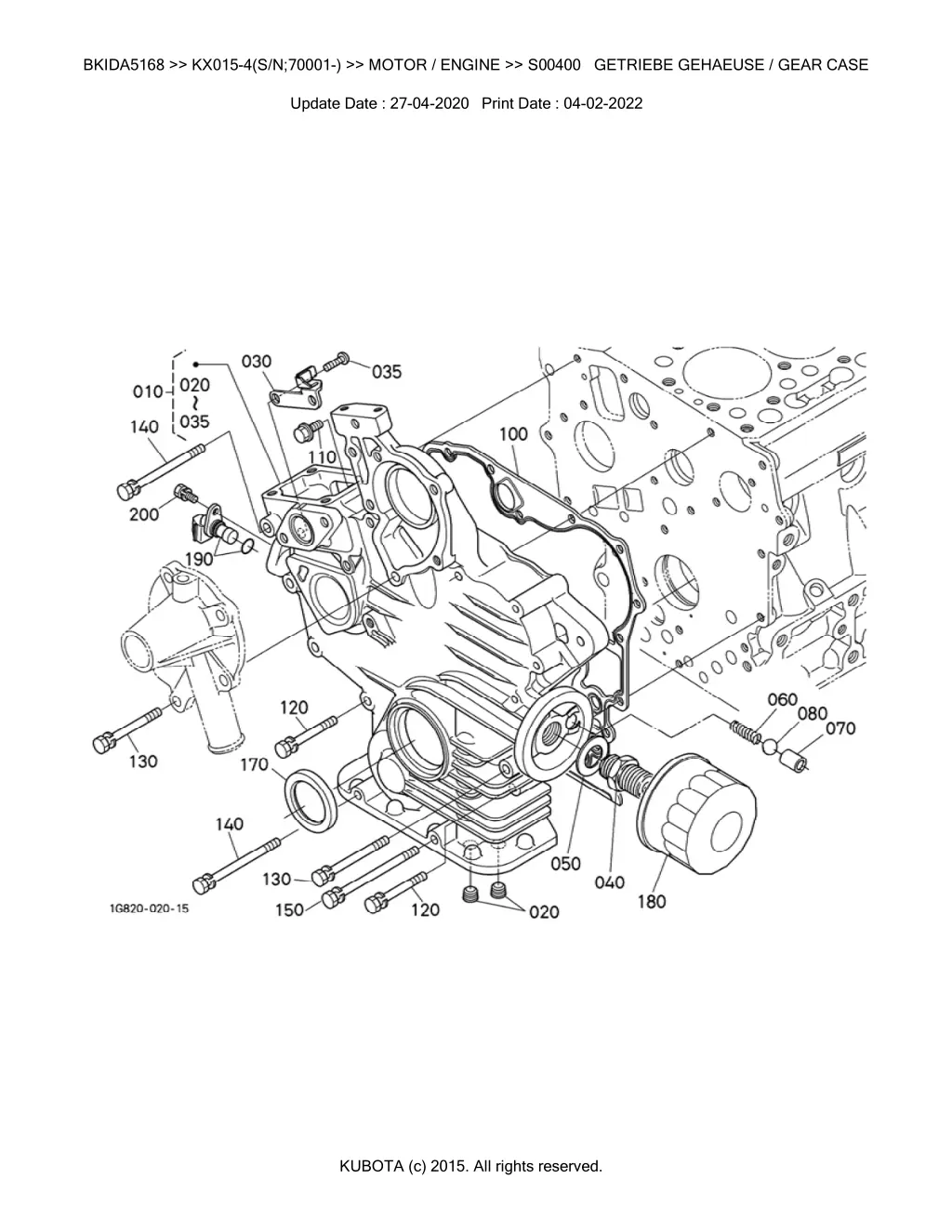 bkida5168 kx015 4 s n 70001 motor engine s00400