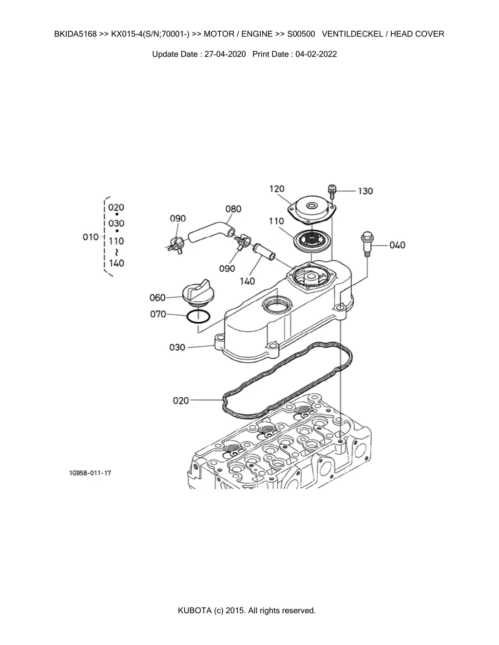 bkida5168 kx015 4 s n 70001 motor engine s00500