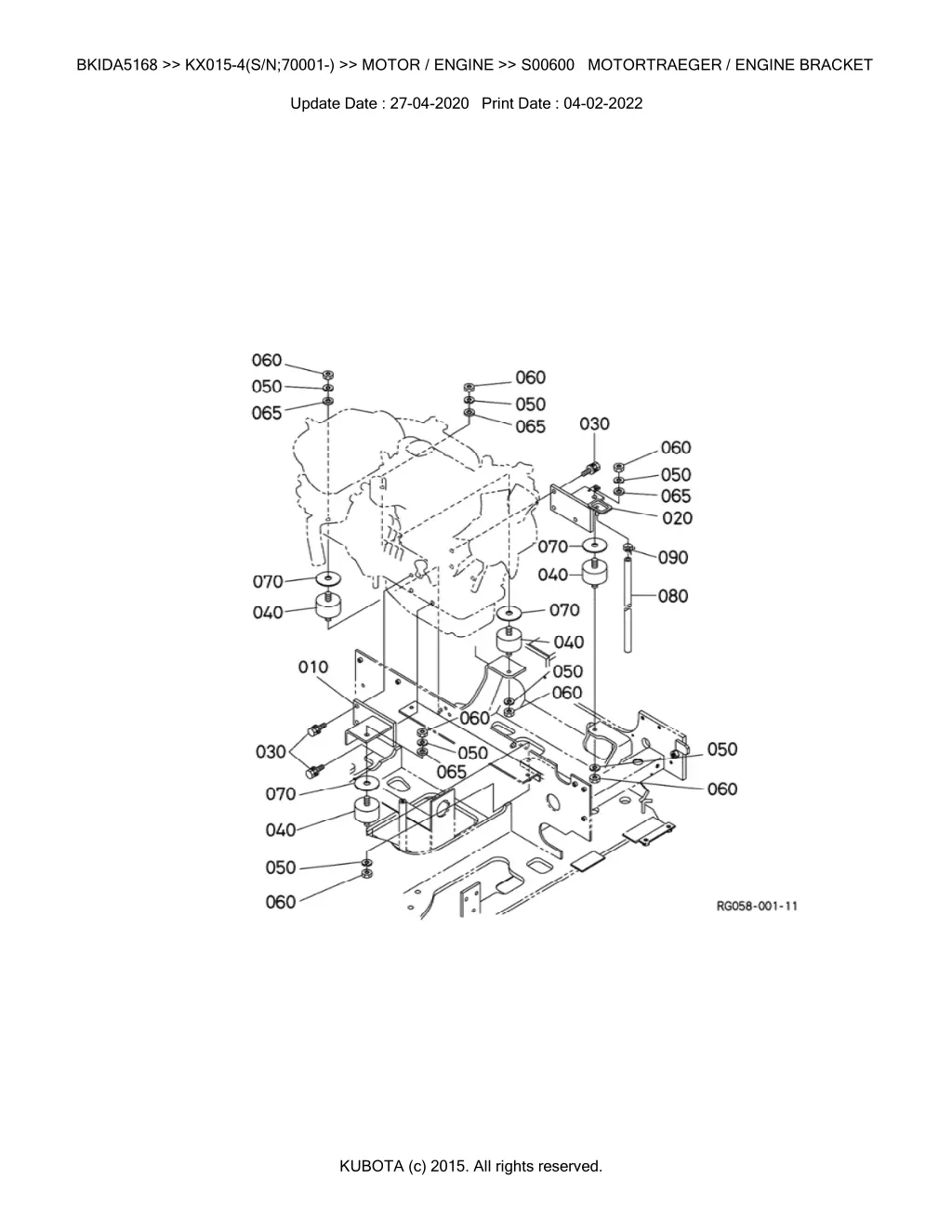 bkida5168 kx015 4 s n 70001 motor engine s00600