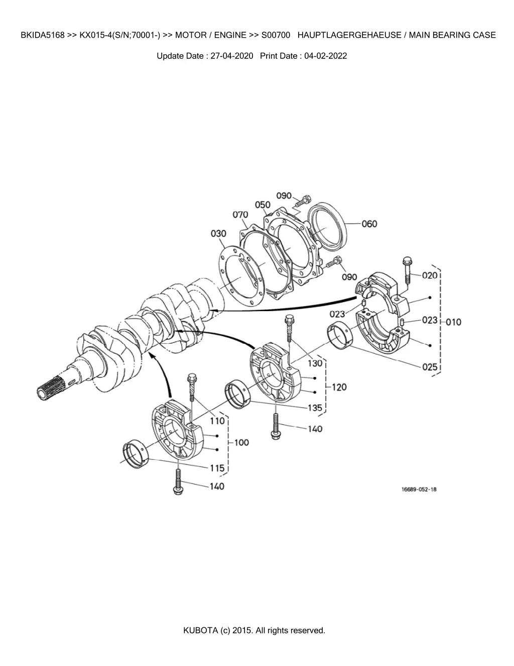 bkida5168 kx015 4 s n 70001 motor engine s00700