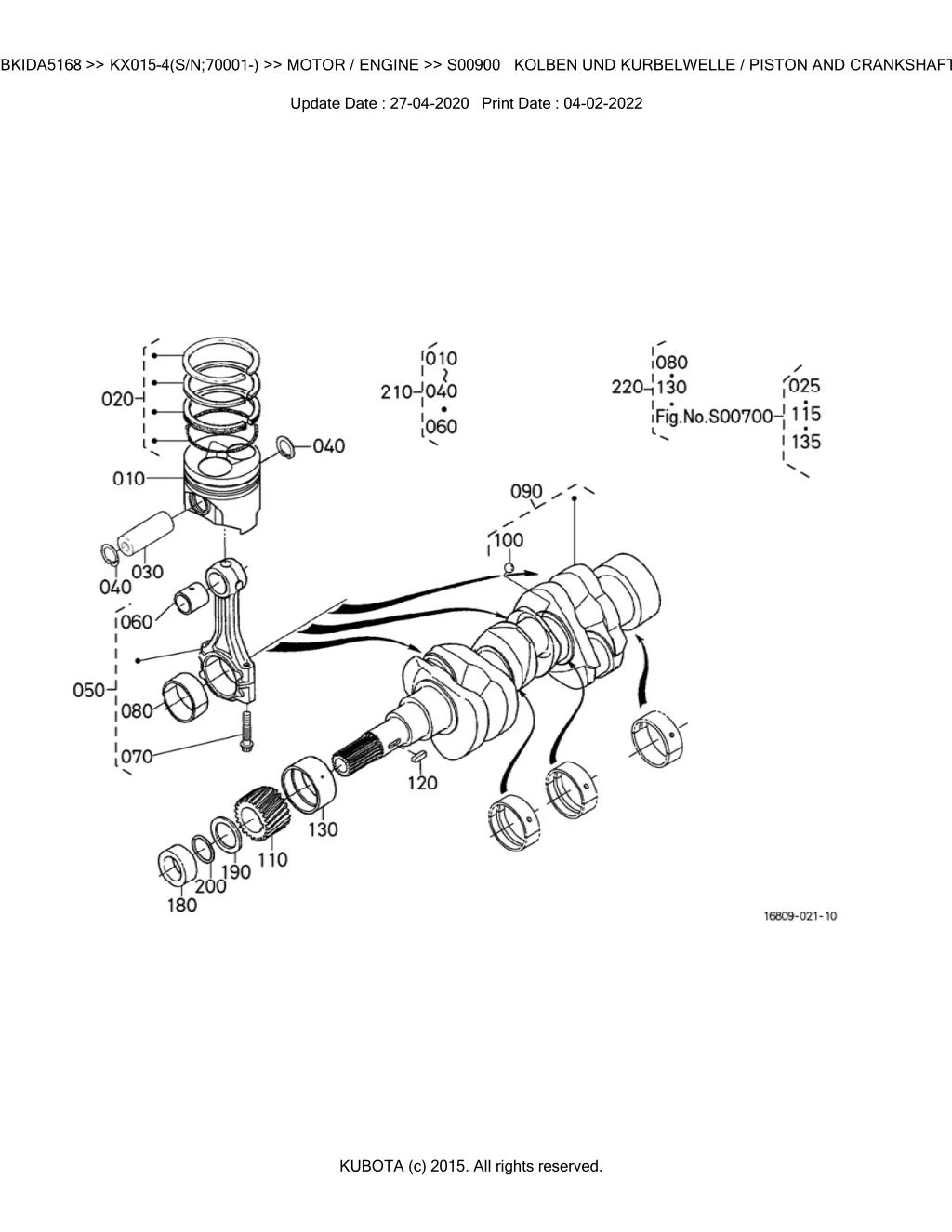 bkida5168 kx015 4 s n 70001 motor engine s00900