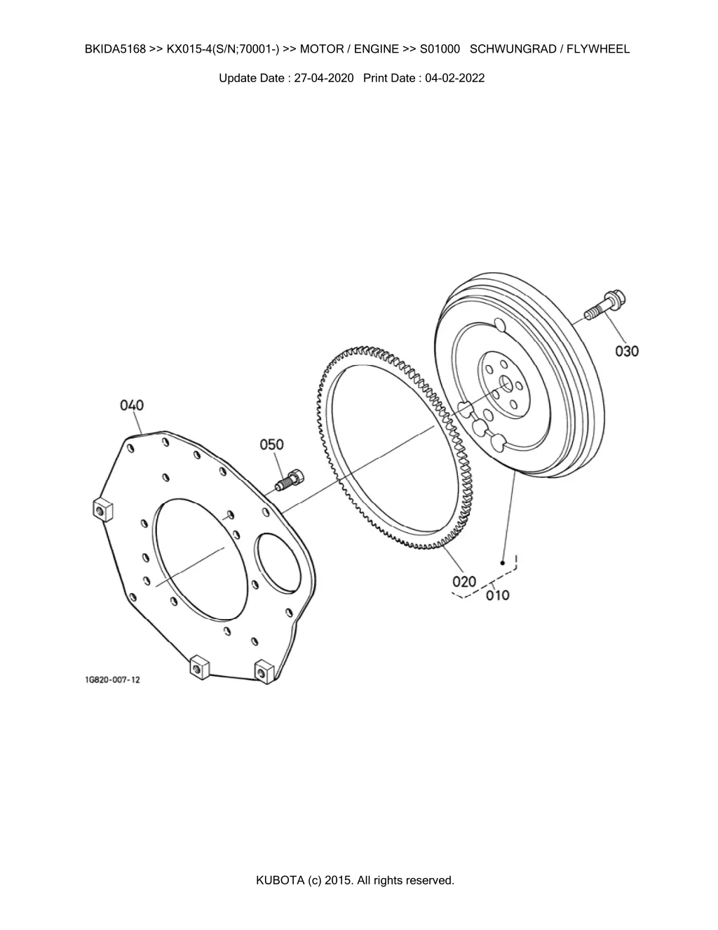 bkida5168 kx015 4 s n 70001 motor engine s01000