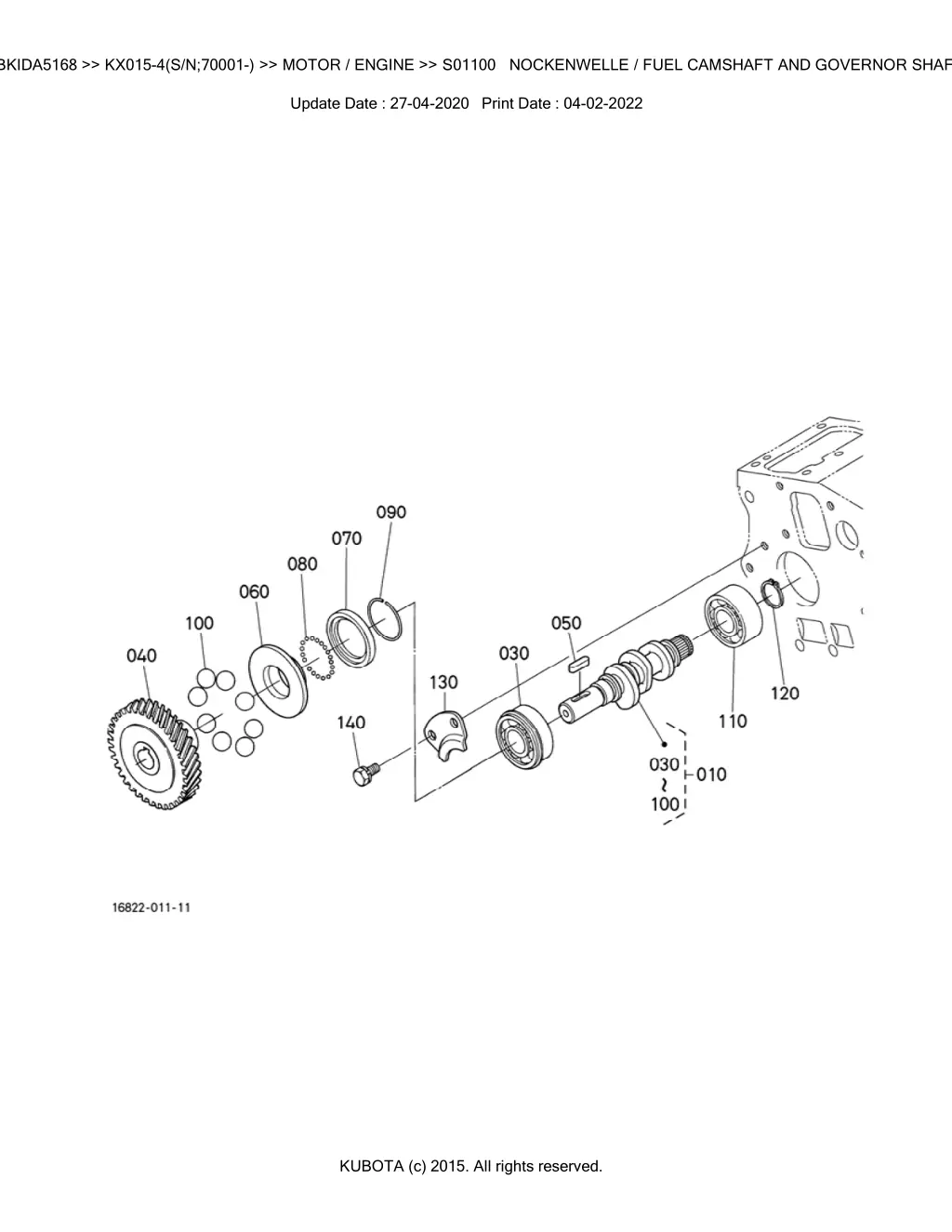 bkida5168 kx015 4 s n 70001 motor engine s01100