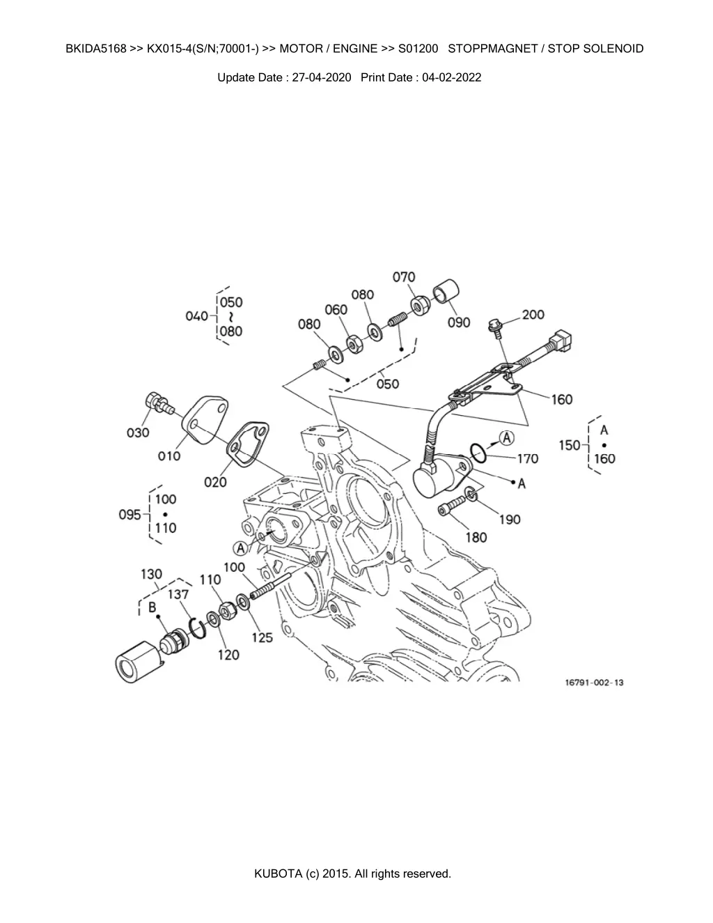 bkida5168 kx015 4 s n 70001 motor engine s01200