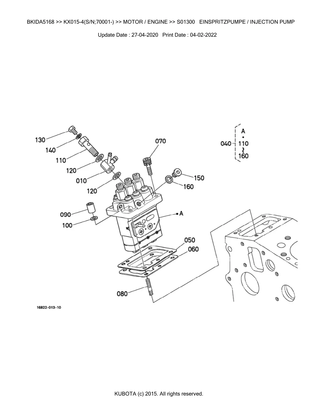 bkida5168 kx015 4 s n 70001 motor engine s01300