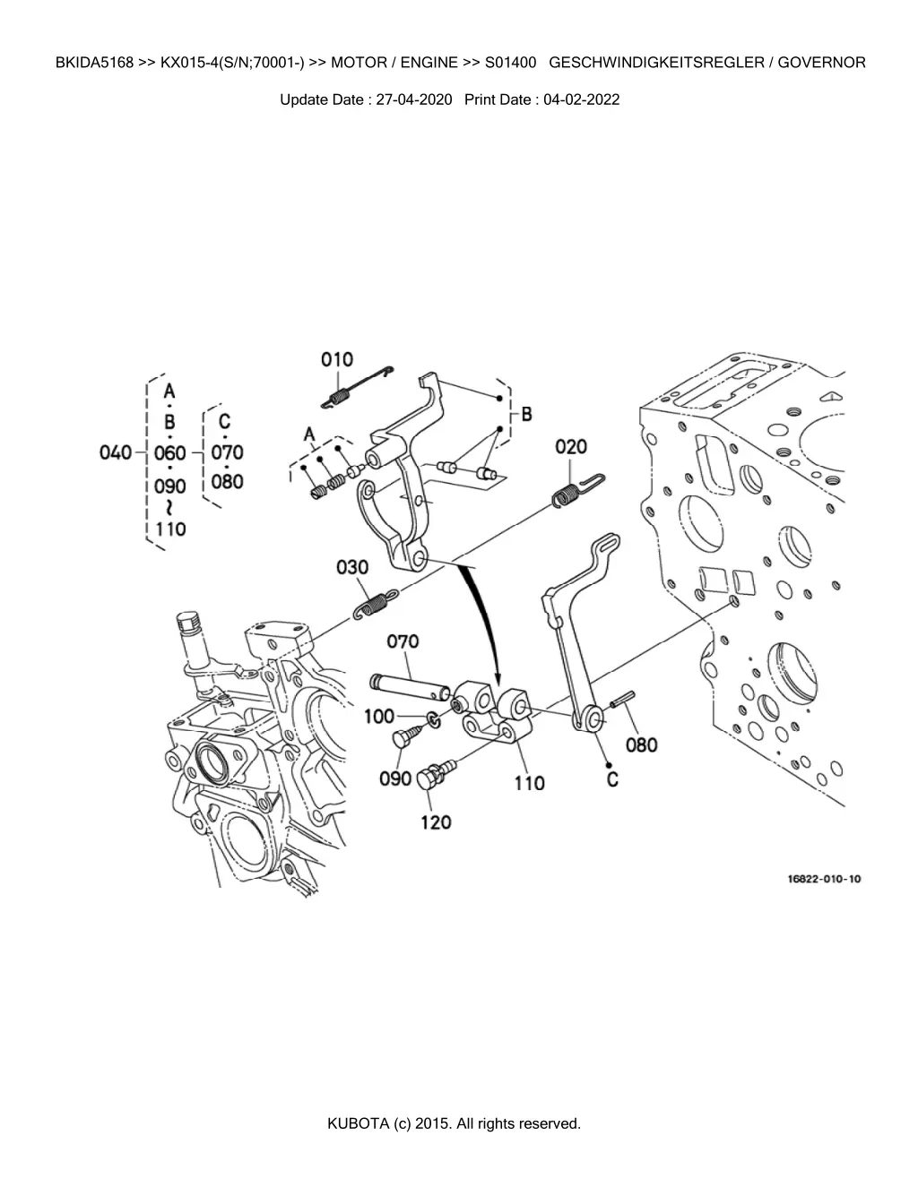 bkida5168 kx015 4 s n 70001 motor engine s01400