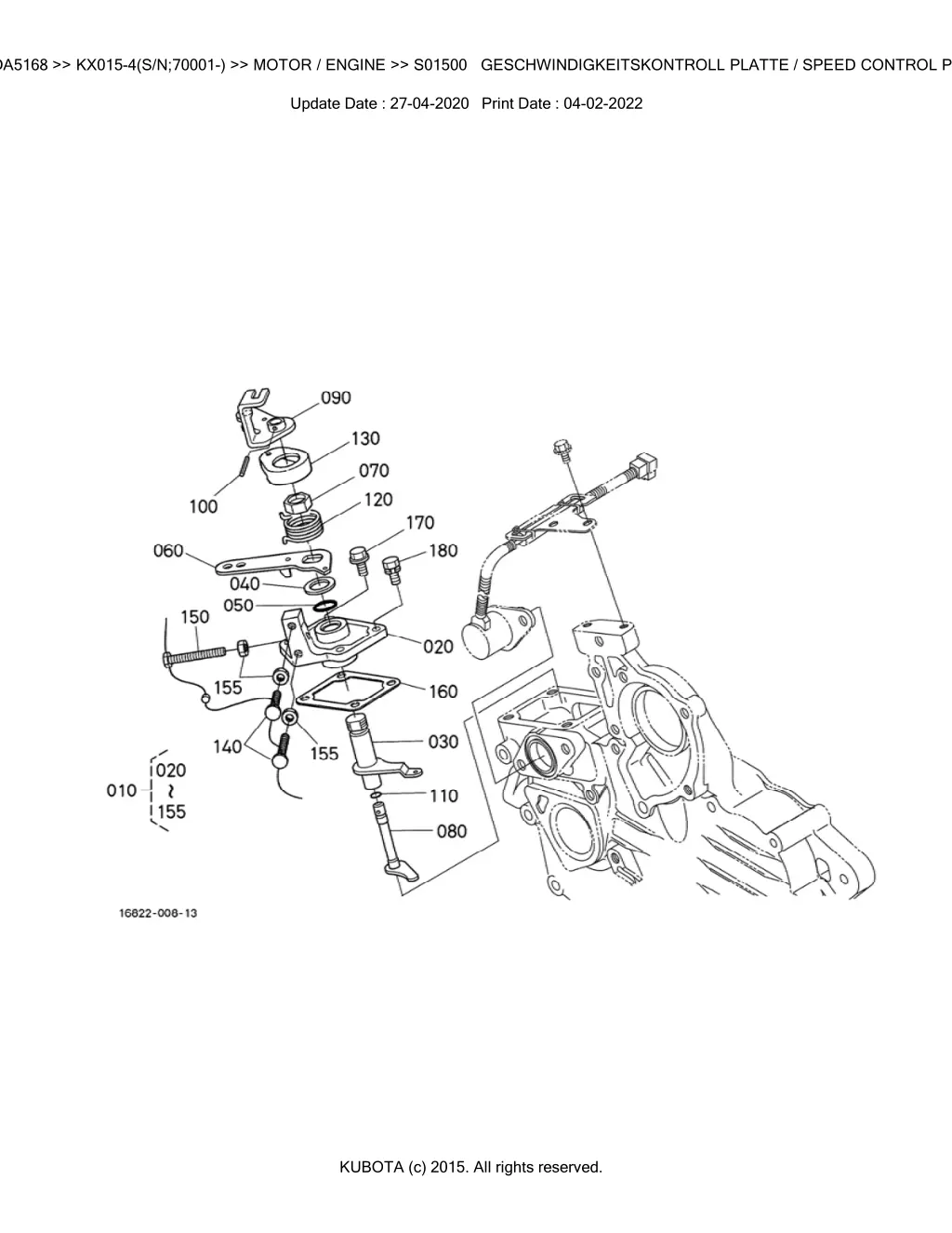 bkida5168 kx015 4 s n 70001 motor engine s01500