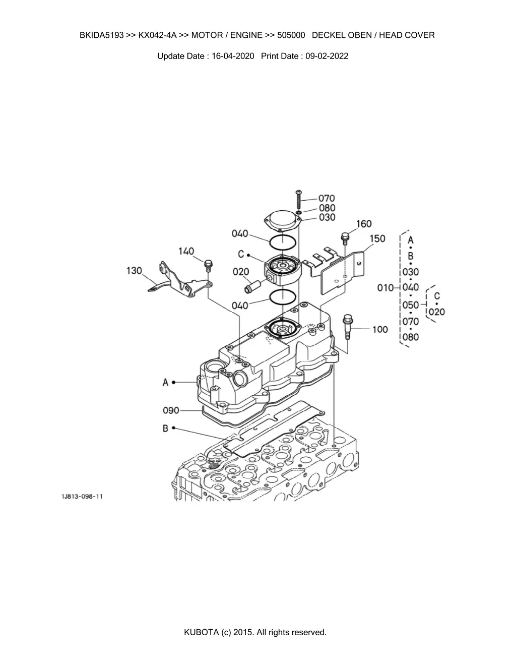 bkida5193 kx042 4a motor engine 505000 deckel