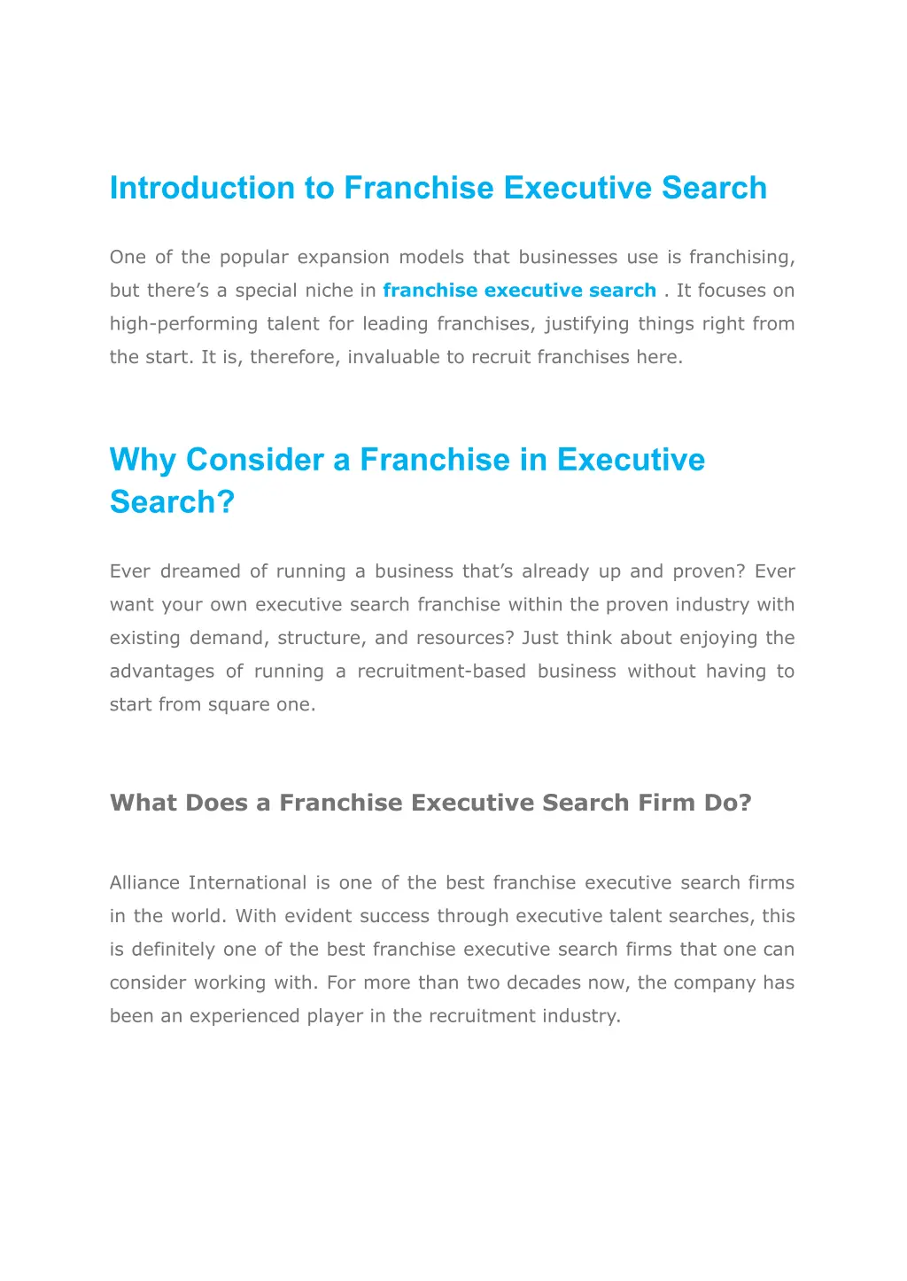 introduction to franchise executive search