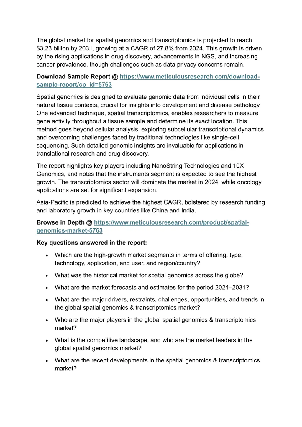 the global market for spatial genomics