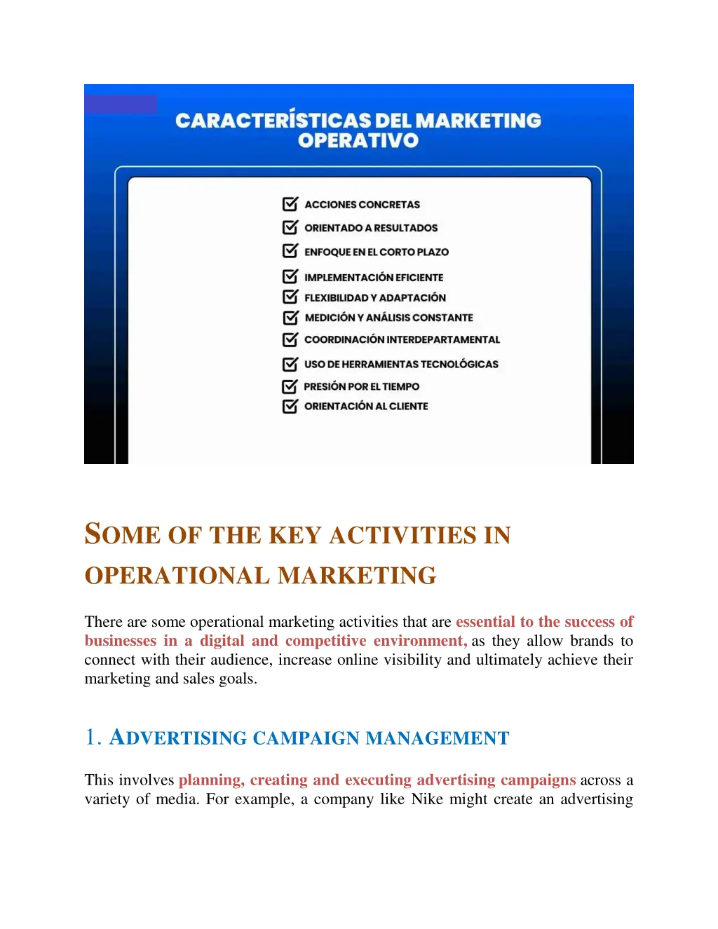 s ome of the key activities in operational