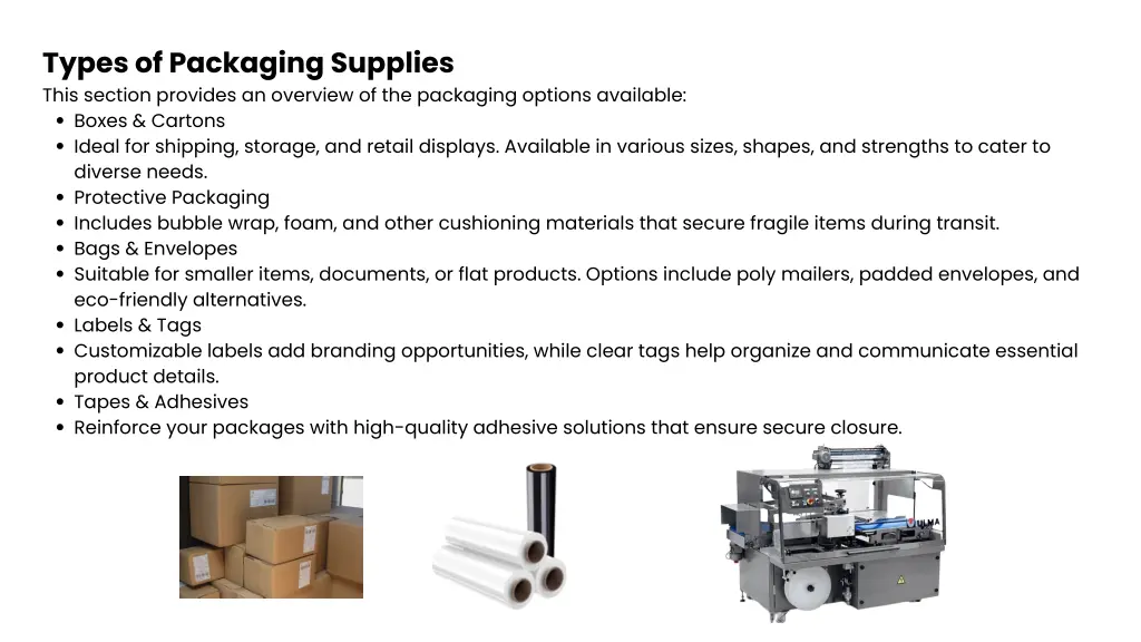 types of packaging supplies this section provides